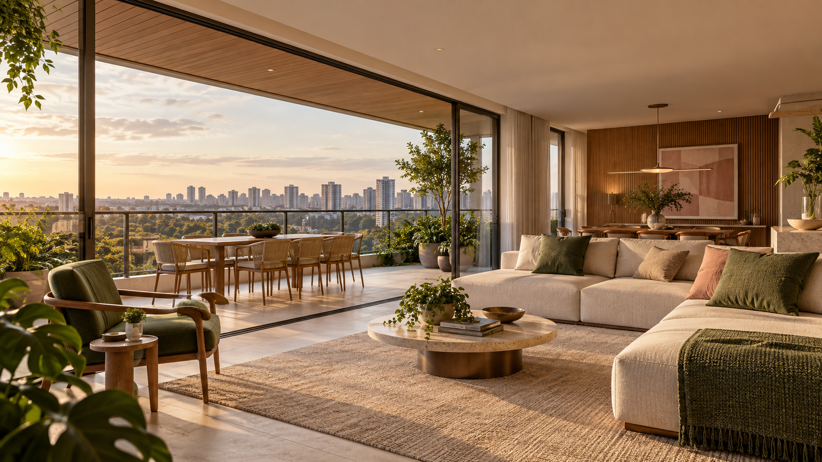 Ambiente residencial contemporâneo integrado à varanda