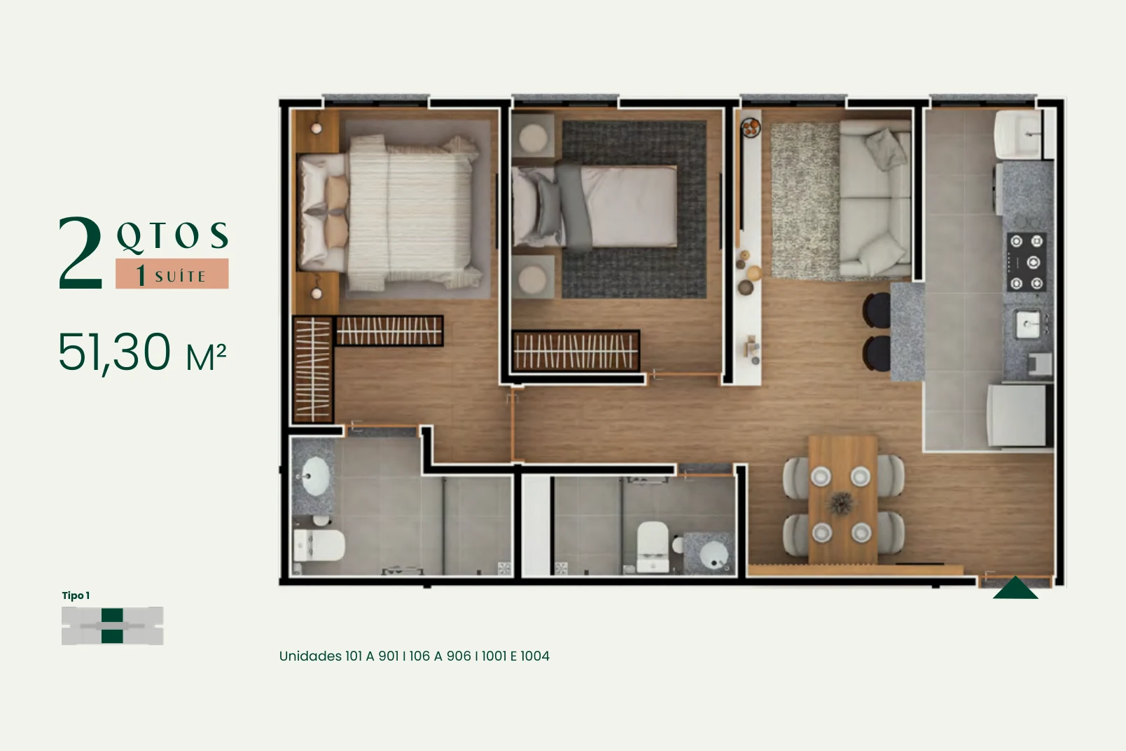 Plantas de apartamentos de 2 quartos do Auro Taguatinga